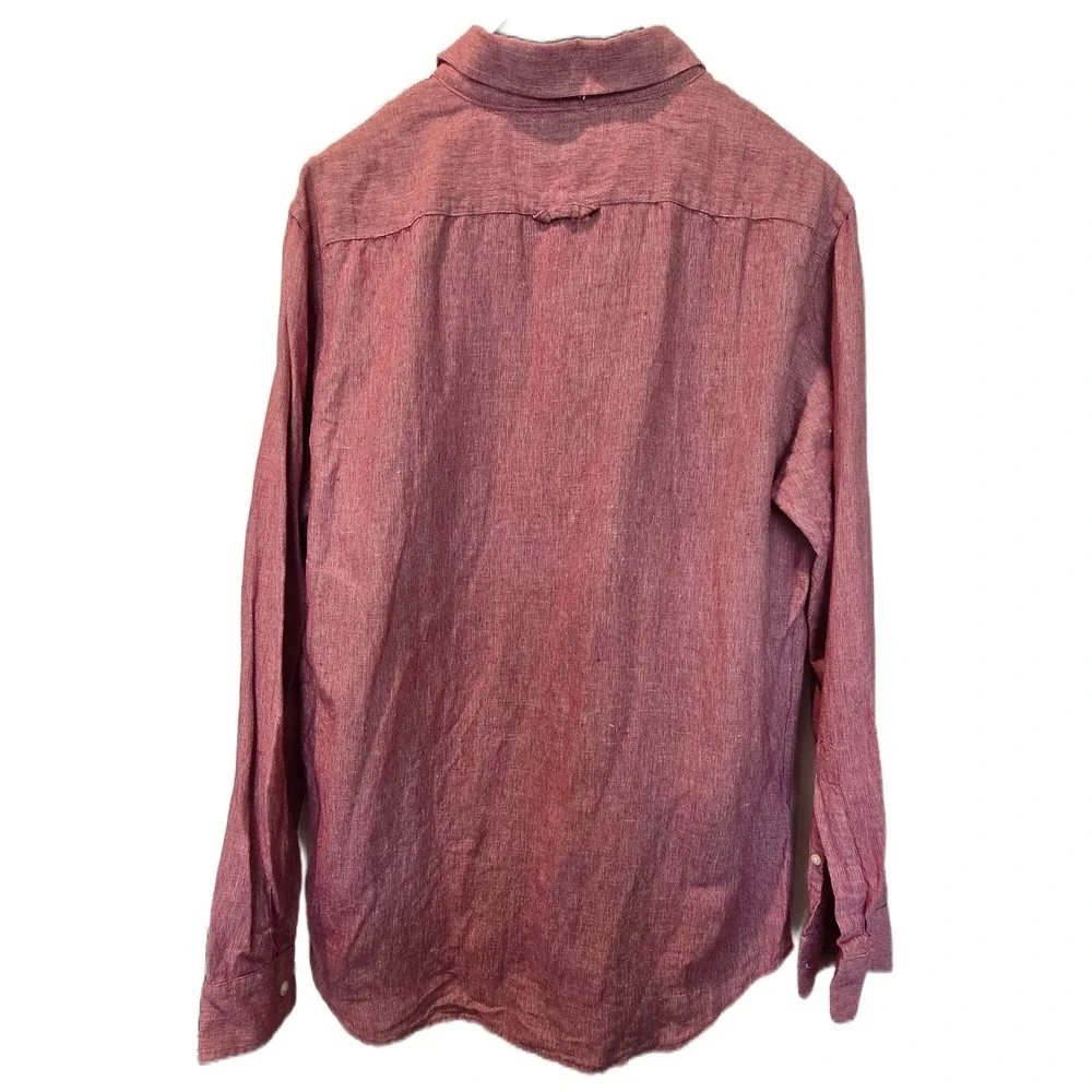 Banana Republic Mens Slim‎ Fit Linen Cotton Button Down Shirt Red Pink Large